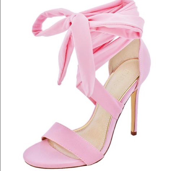 Pretty Pink Vegan Suede Strappy Lace-Up Stiletto Heels - Picture 3 of 3